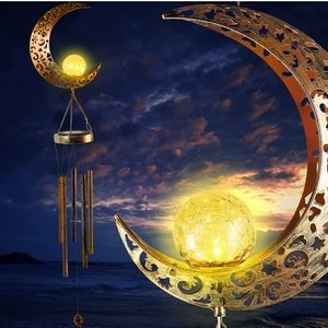 Moon Crackle Glass Ball Solar Wind Chimes